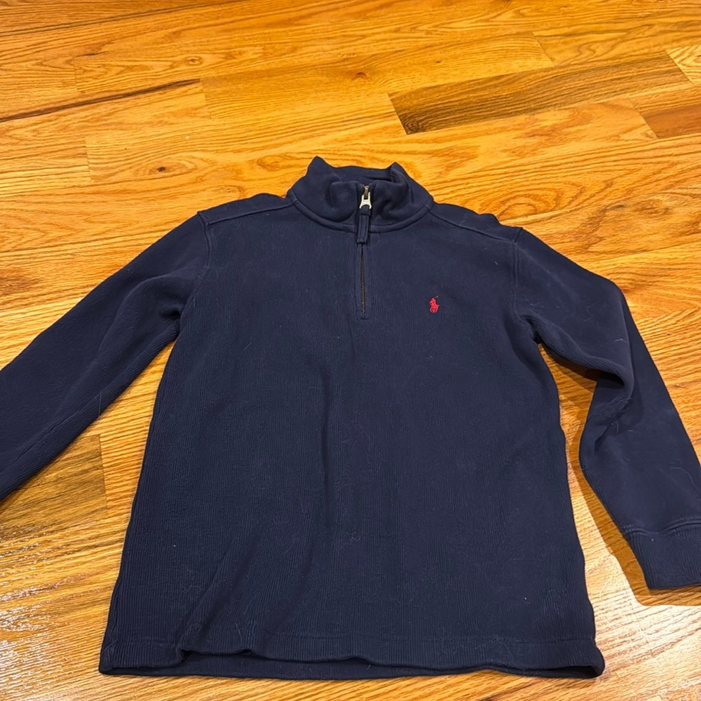 Navy blue boys polo by Ralph Lauren zipper sweater size 7